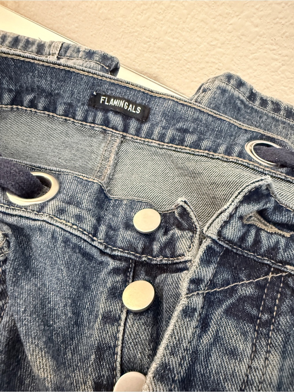 Flamingals Paint Splatter Grommet Wide Leg Cargo Jeans Size XL - Picture 6 of 8